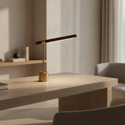 Luminara | Modern Elegant Wood Brass LED Desk Lamp for Home Office