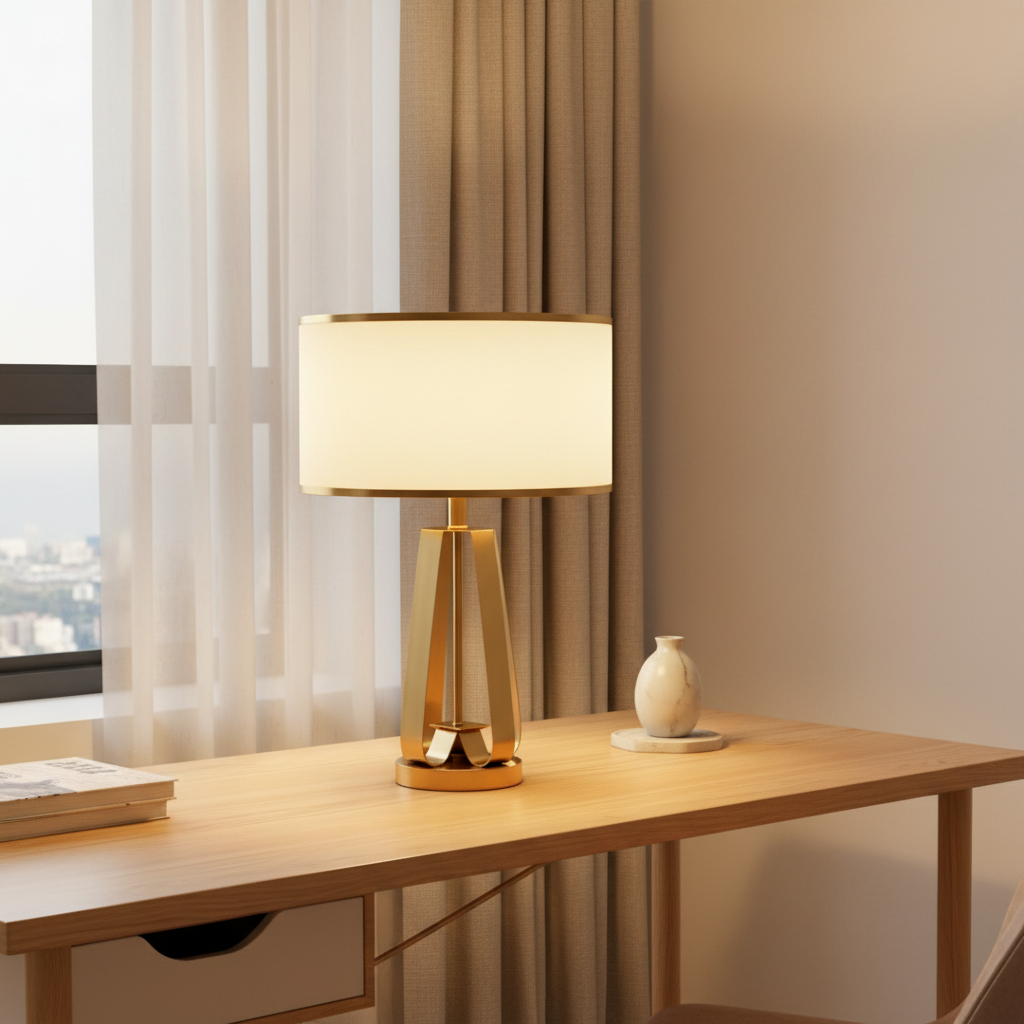 Luminara | Modern Elegant Geometric Table Lamp with Faux Silk Shade