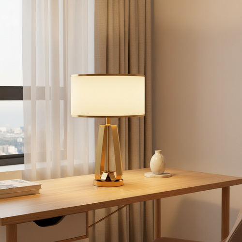 Luminara | Modern Elegant Geometric Table Lamp with Faux Silk Shade