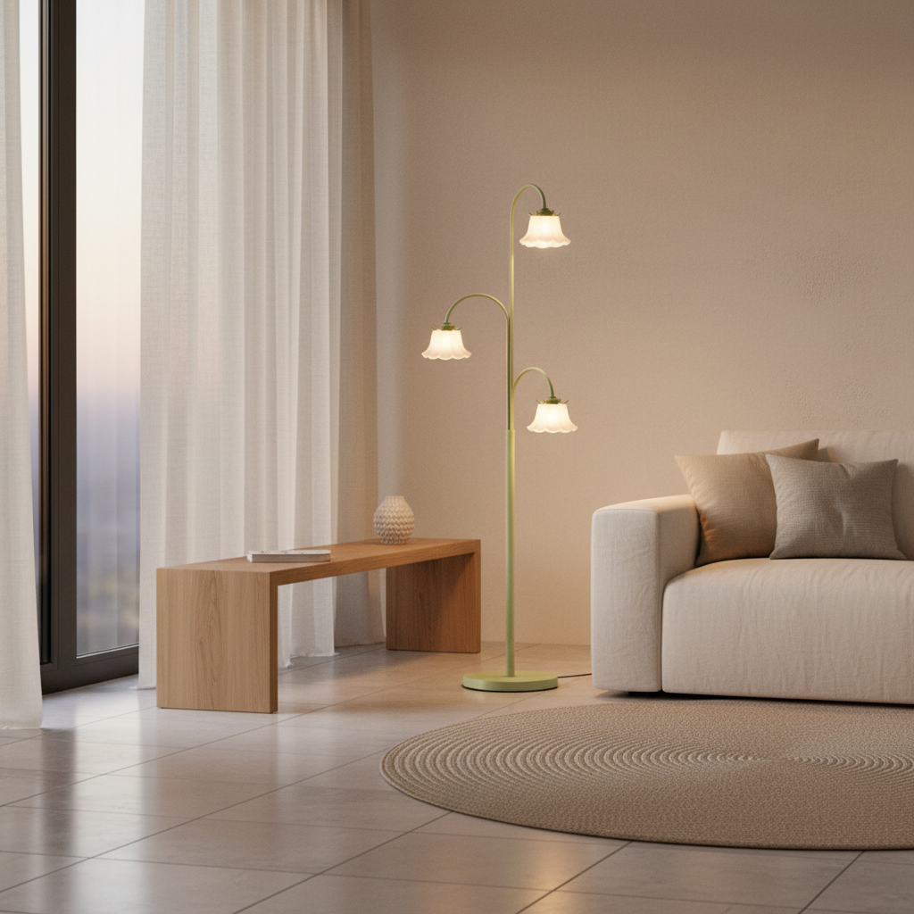 TulipGlow | Stylish Modern Arc Floor Lamp with Three Dimmable Lights