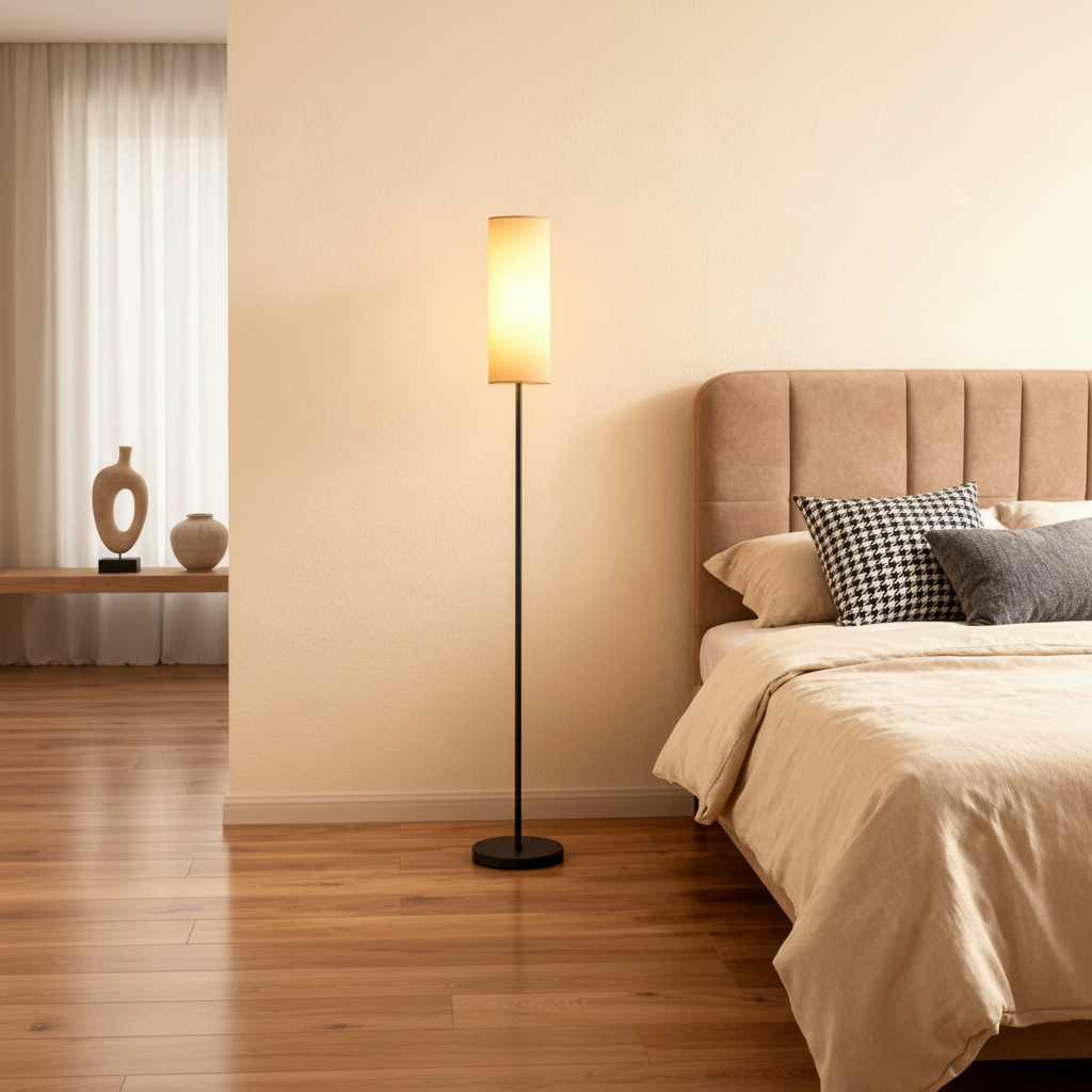 Luminara | Modern Minimalist Black Floor Lamp with Linen Shade
