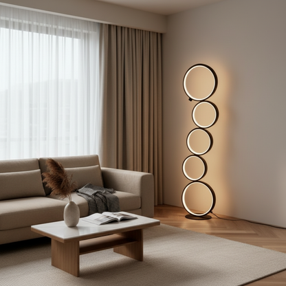 Luminara | Modern Elegant Black Floor Lamp with Five-Ring Design
