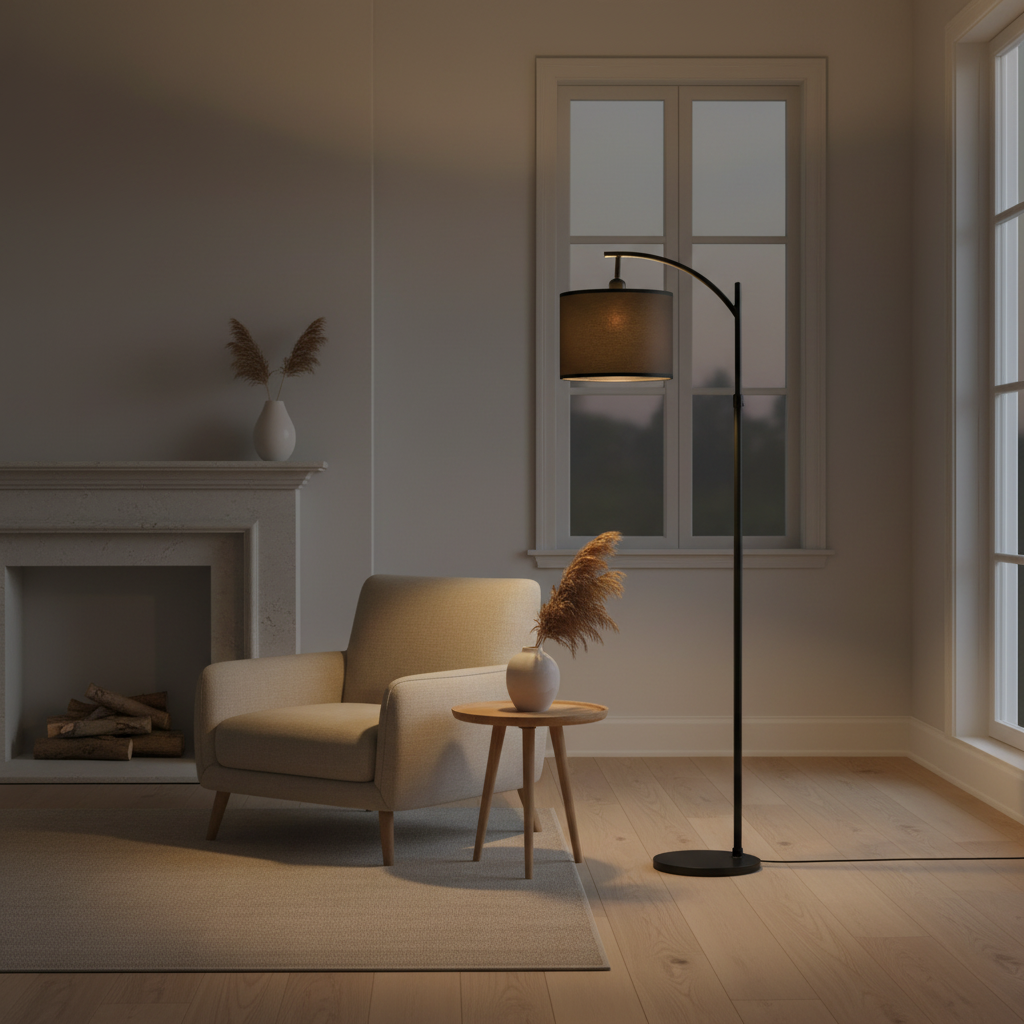 Luminara | Modern Minimalist Black Floor Lamp with Fabric Shade