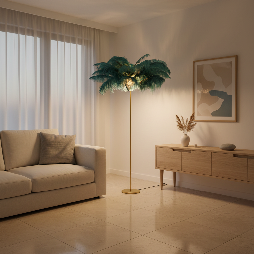 FeatherGlow | Elegant Modern Gold Floor Lamp with Gilded Iron Base