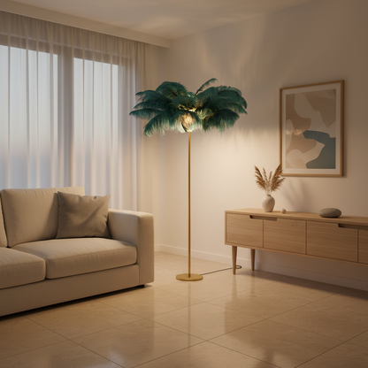 FeatherGlow | Elegant Modern Gold Floor Lamp with Gilded Iron Base