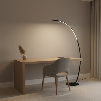 Lunara | Modern Black Arc Floor Lamp with Remote Control and Dimmable LED