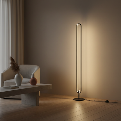 Lunaris | Sleek Modern Black Oval Floor Lamp with LED Lighting