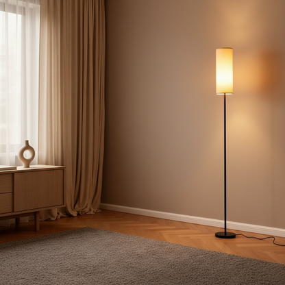 Luminara | Modern Minimalist Black Floor Lamp with Linen Shade
