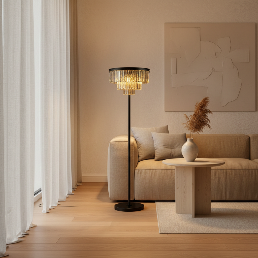 LuxeCrystal | Elegant Handcrafted Black Floor Lamp with Crystal Shade