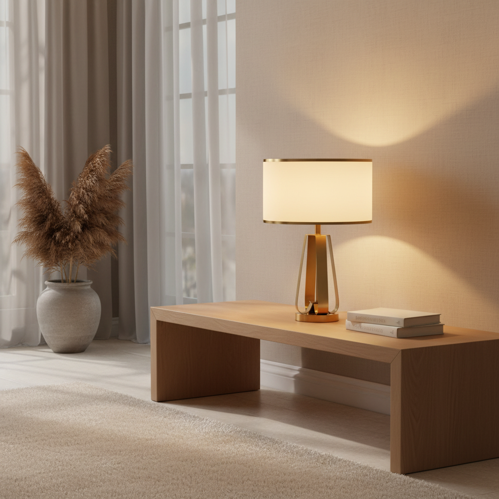 Luminara | Modern Elegant Geometric Table Lamp with Faux Silk Shade