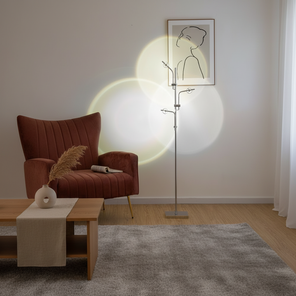 ChromeGlow | Stylish Adjustable Modern Floor Lamp with Multi-Directional Lighting