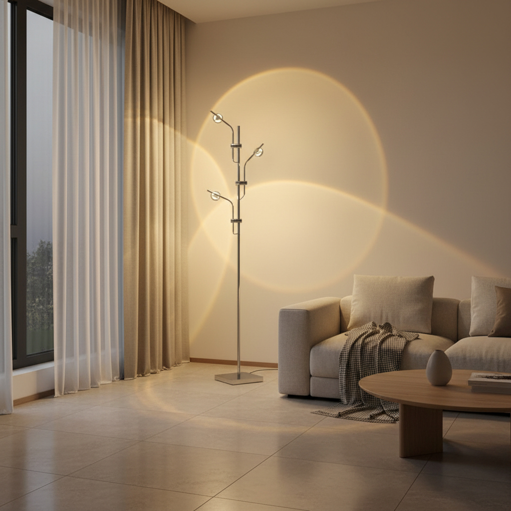 ChromeGlow | Stylish Adjustable Modern Floor Lamp with Multi-Directional Lighting
