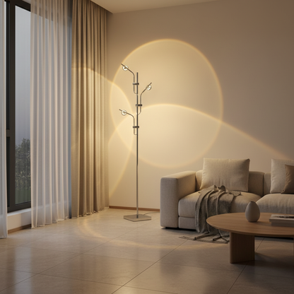 ChromeGlow | Stylish Adjustable Modern Floor Lamp with Multi-Directional Lighting