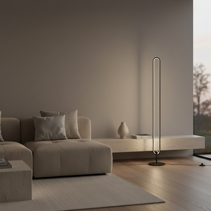 Lunaris | Sleek Modern Black Oval Floor Lamp with LED Lighting