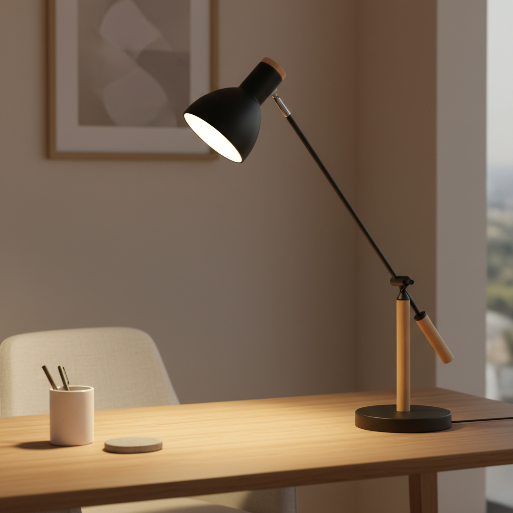 Luminara | Modern Adjustable Wood and Metal Desk Lamp for Reading