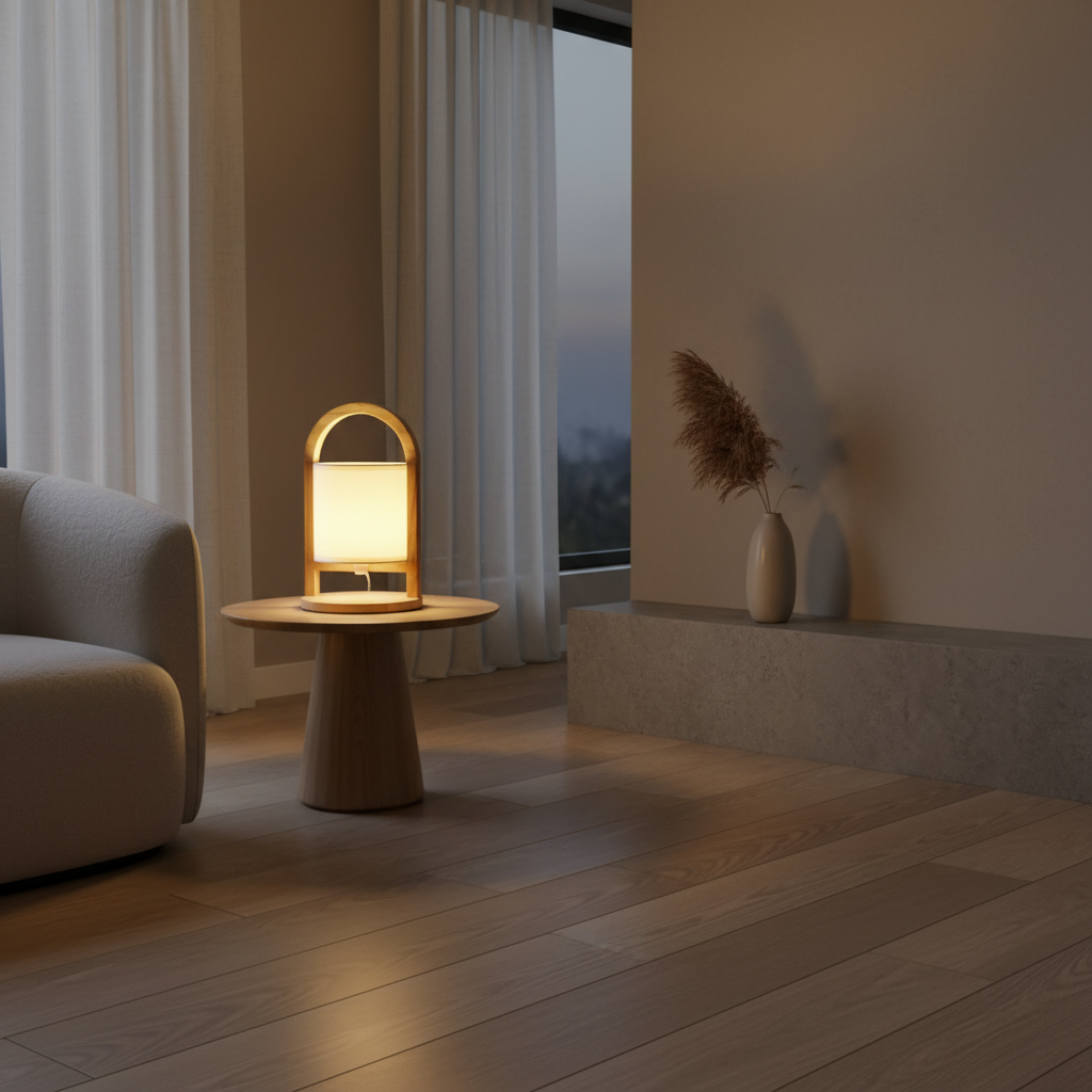 LuminaraWood | Stylish Cordless Battery Table Lamp with Dimming Feature
