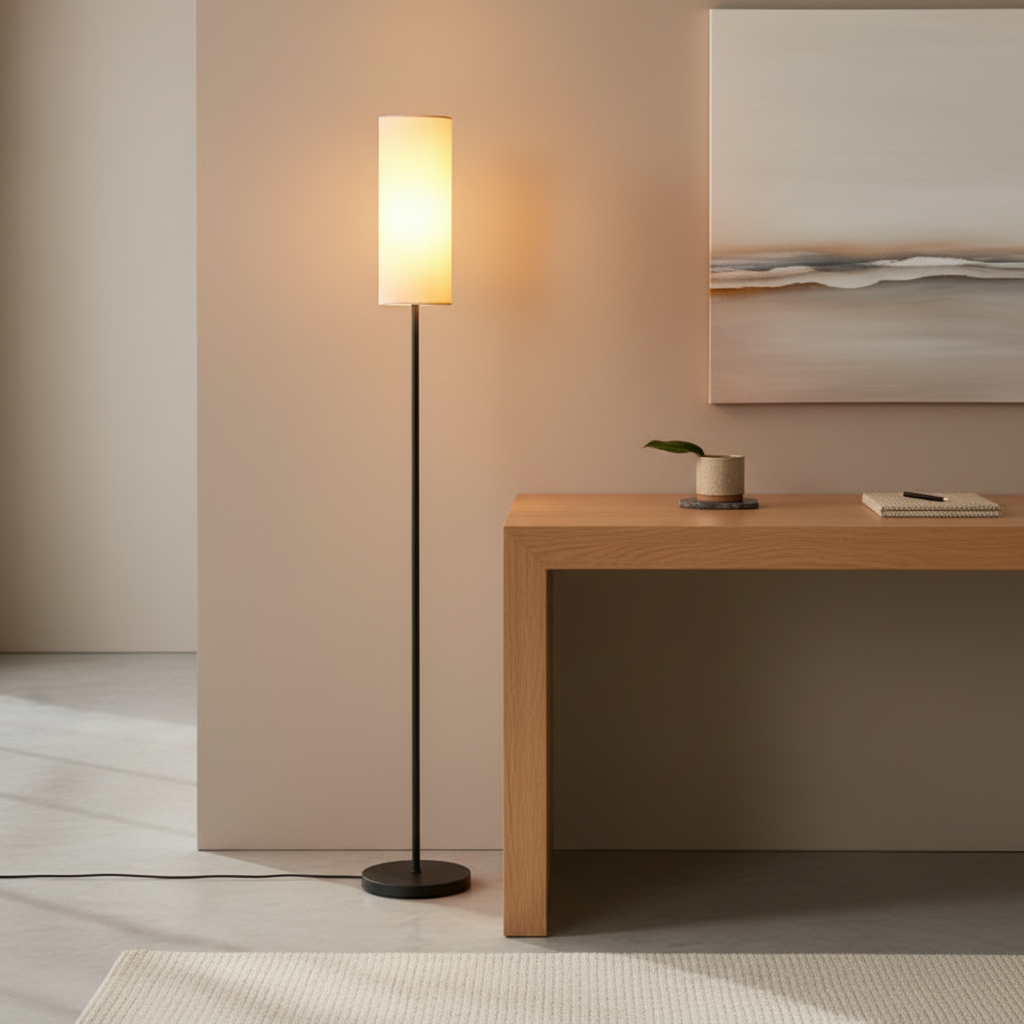 Luminara | Modern Minimalist Black Floor Lamp with Linen Shade