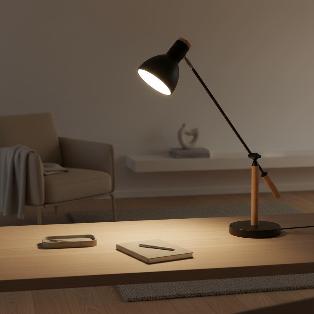 Luminara | Modern Adjustable Wood and Metal Desk Lamp for Reading