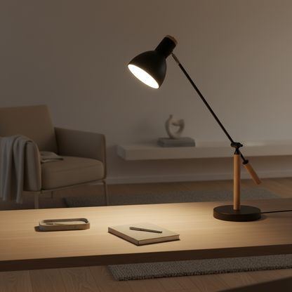 Luminara | Modern Adjustable Wood and Metal Desk Lamp for Reading