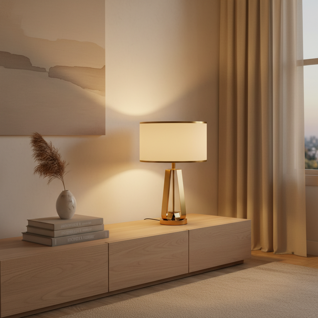 Luminara | Modern Elegant Geometric Table Lamp with Faux Silk Shade
