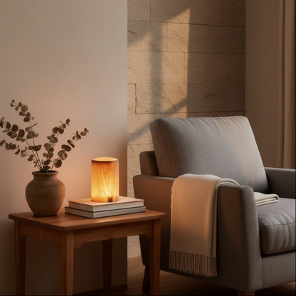 PineGlow | Stylish Modern Cordless Wood Grain Table Lamp
