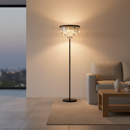 LuxeCrystal | Elegant Handcrafted Black Floor Lamp with Crystal Shade