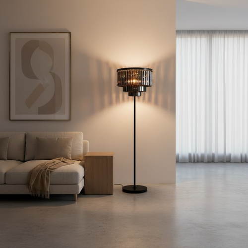 LuxeCrystal | Elegant Handcrafted Black Floor Lamp with Crystal Shade