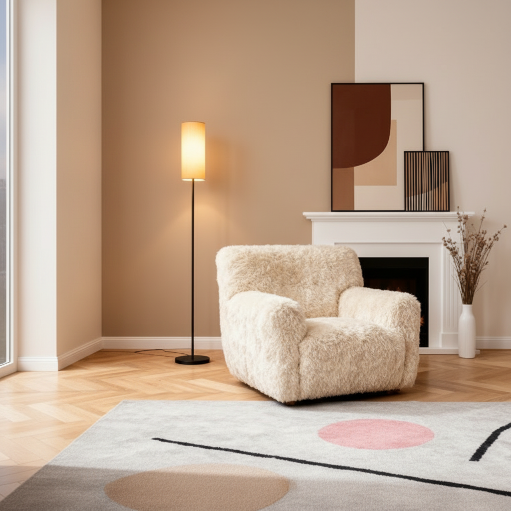 Luminara | Modern Minimalist Black Floor Lamp with Linen Shade