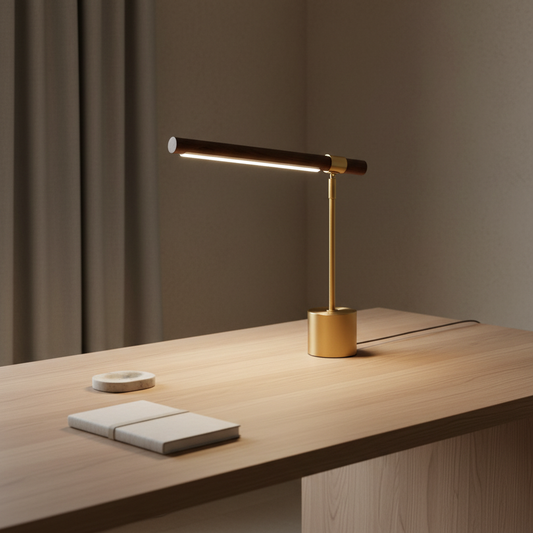 Luminara | Modern Elegant Wood Brass LED Desk Lamp for Home Office