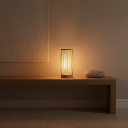 BambooGlow | Elegant Handwoven Japanese Table Lamp for Bedroom