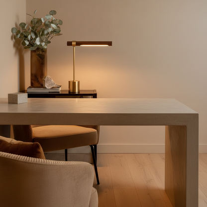 Luminara | Modern Elegant Wood Brass LED Desk Lamp for Home Office