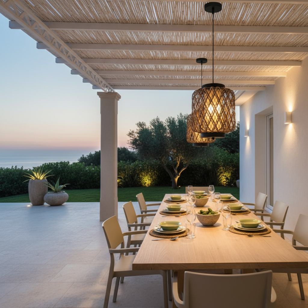 RattanGlow | Elegant Rustic Outdoor Pendant Light Fixture for Patios