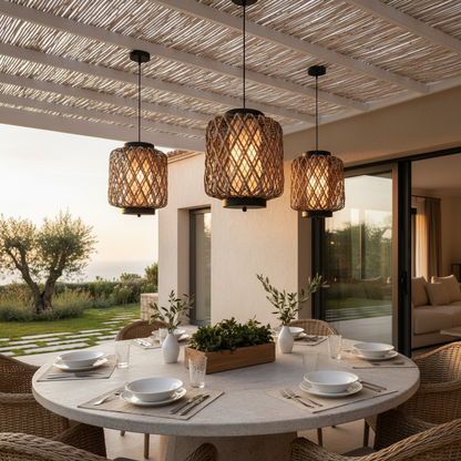 RattanGlow | Elegant Rustic Outdoor Pendant Light Fixture for Patios