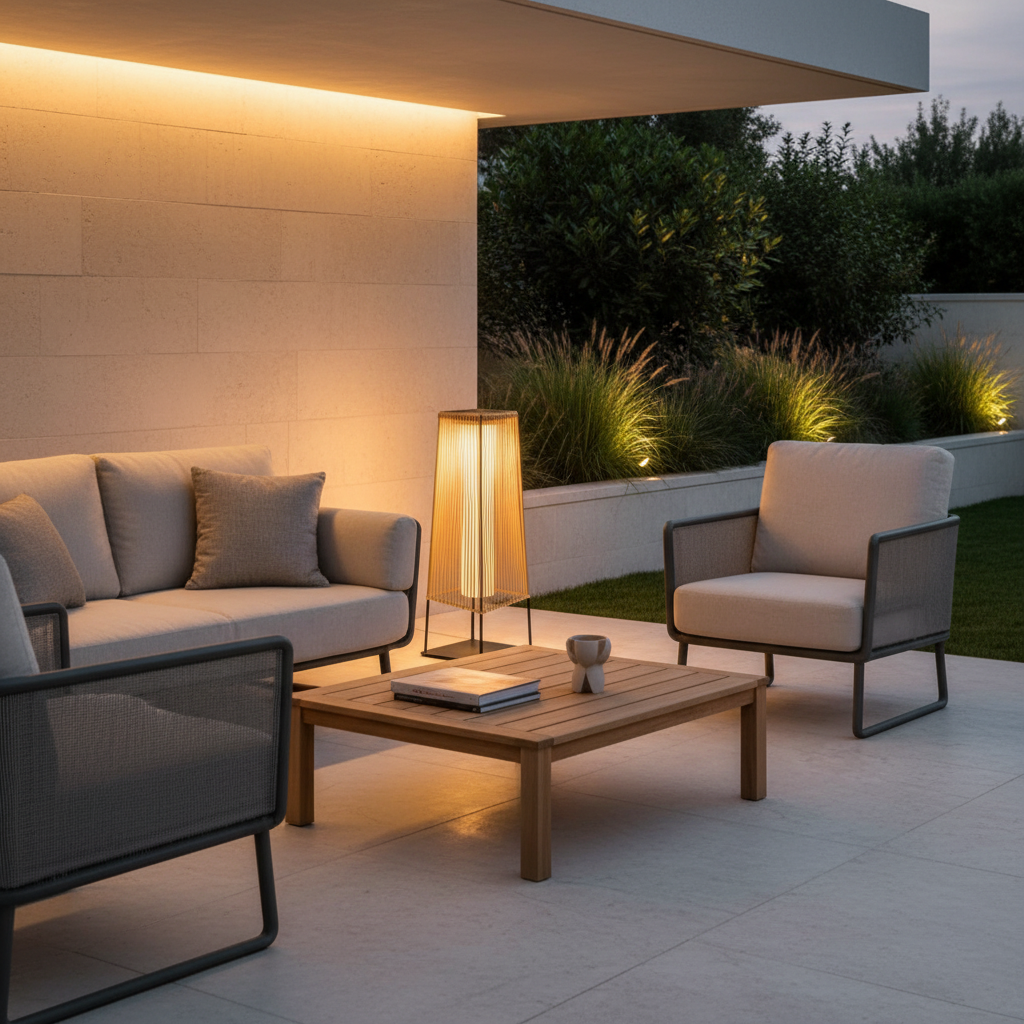 WovenAura | Rustic Stylish Solar Outdoor Floor Lamp with Dual Power Options