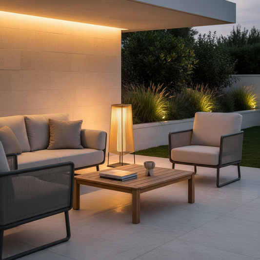 WovenAura | Rustic Stylish Solar Outdoor Floor Lamp with Dual Power Options