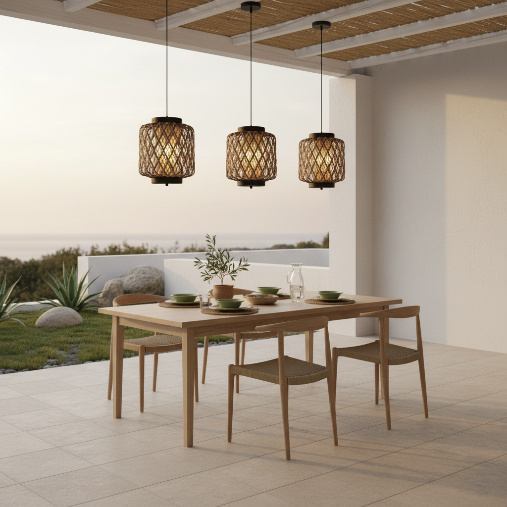 RattanGlow | Elegant Rustic Outdoor Pendant Light Fixture for Patios