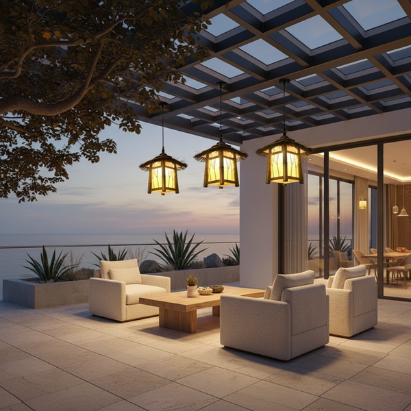 BambooGlow | Elegant Rustic Outdoor Wall Light for Garden and Patio
