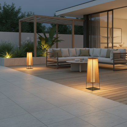 WovenAura | Rustic Stylish Solar Outdoor Floor Lamp with Dual Power Options