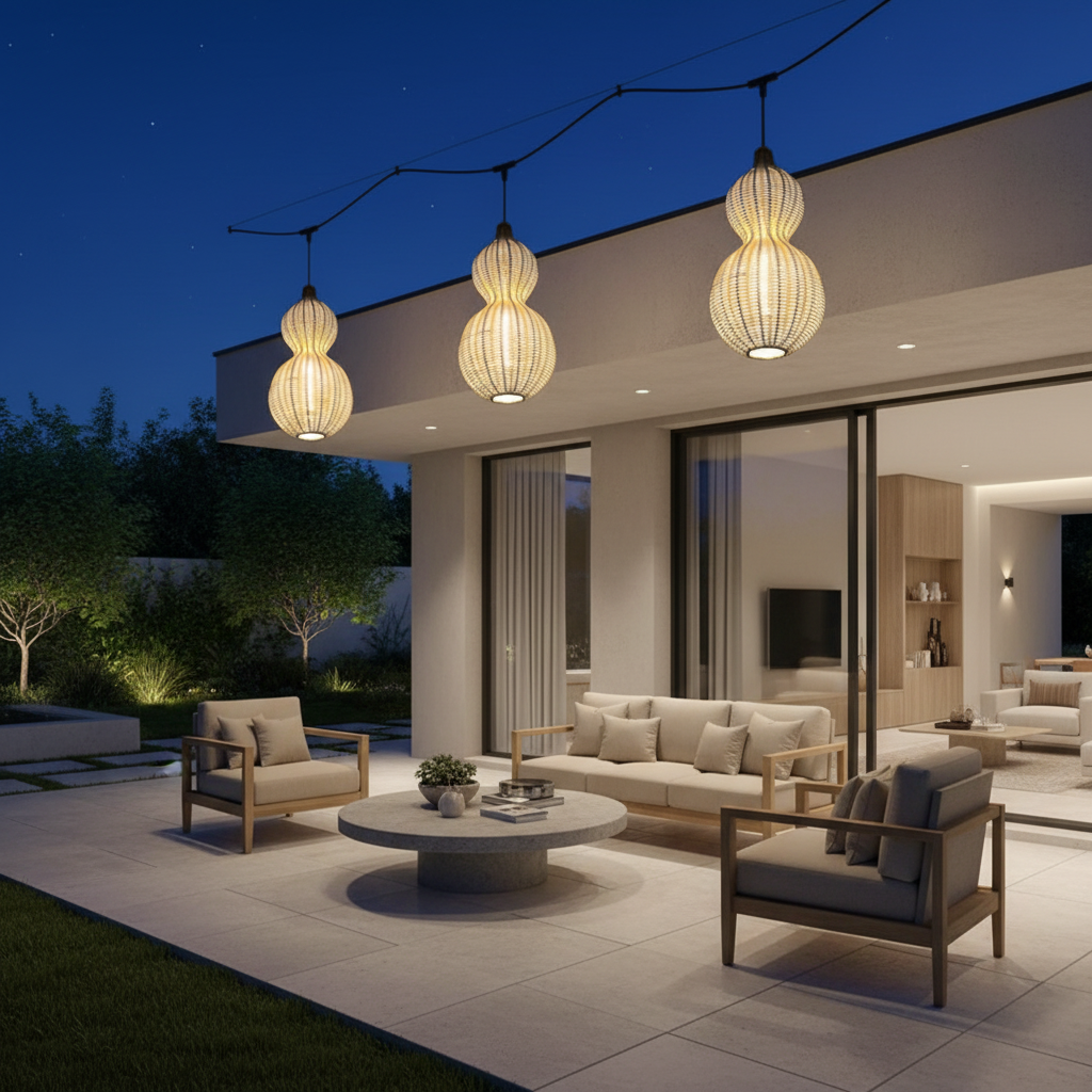 GourdLight | Stylish Natural Rattan Outdoor Hanging Pendant Light