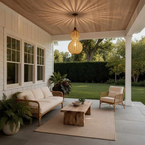 GourdLight | Stylish Natural Rattan Outdoor Hanging Pendant Light