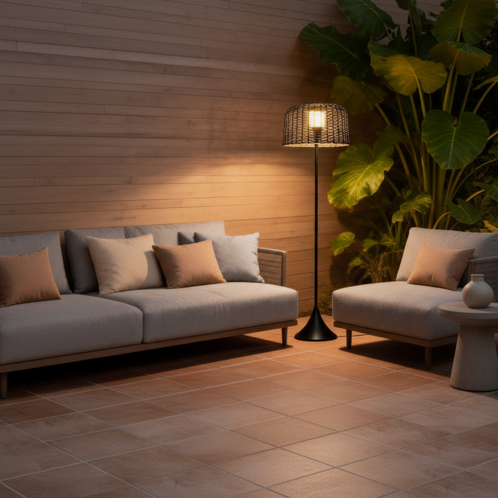 Luminara | Stylish Modern Solar Outdoor Floor Lamp with Dual Power Options