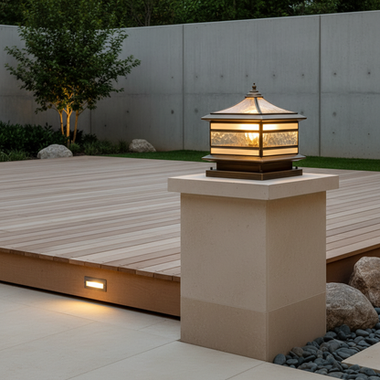 Retro Copper Solar Pillar Light | Waterproof Outdoor Garden Lantern
