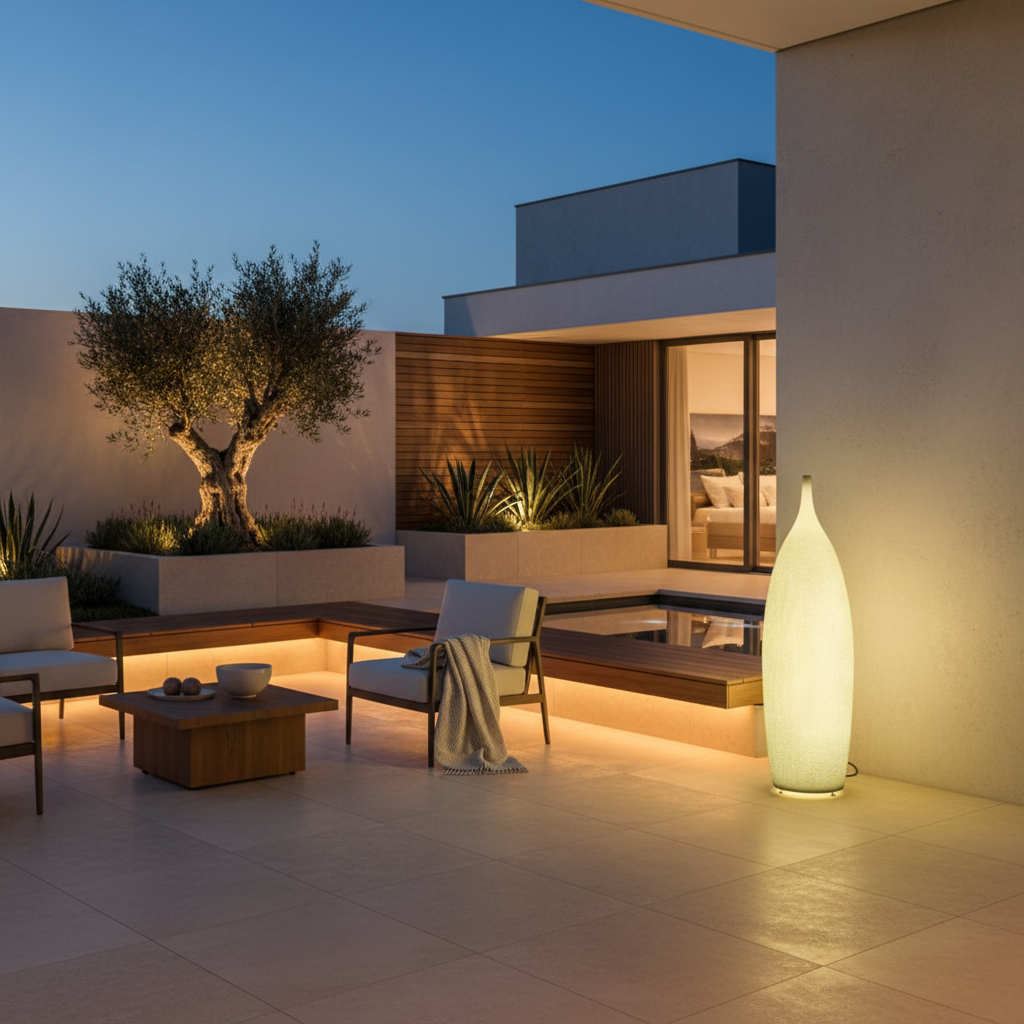 AquaGlow | Stylish Modern Resin Outdoor Garden Floor Lamp