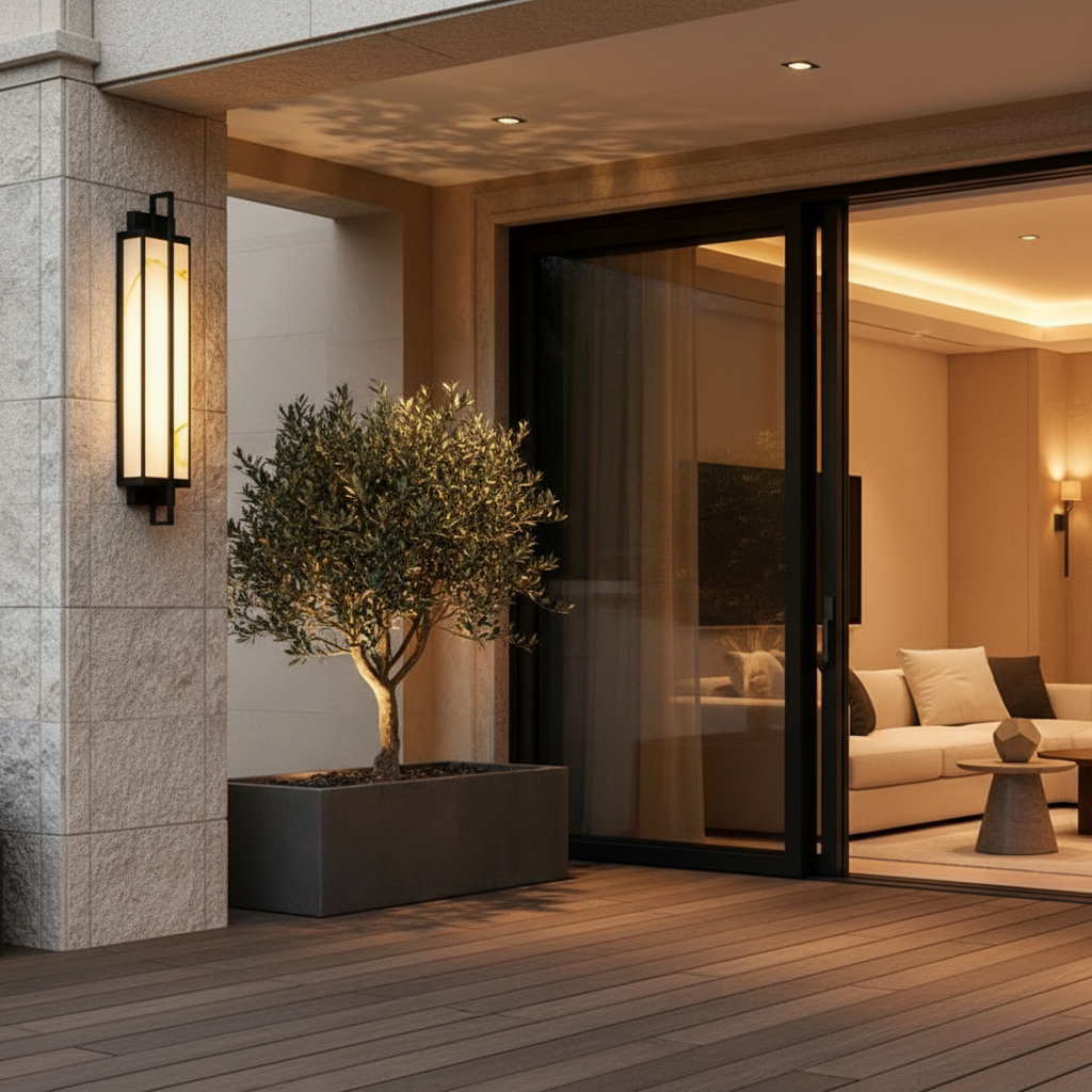 AlabasterGlow | Modern Black Outdoor Wall Lantern for Elegant Illumination