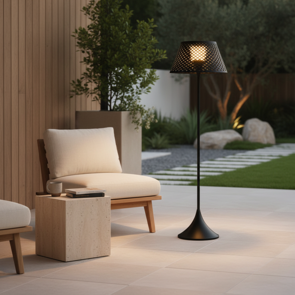 Luminara | Stylish Modern Solar Outdoor Floor Lamp with Dual Power Options