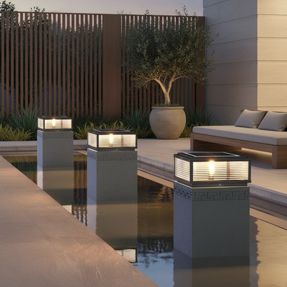 Ribbed Glass Solar Pillar Light | Outdoor Garden Ambient Lantern