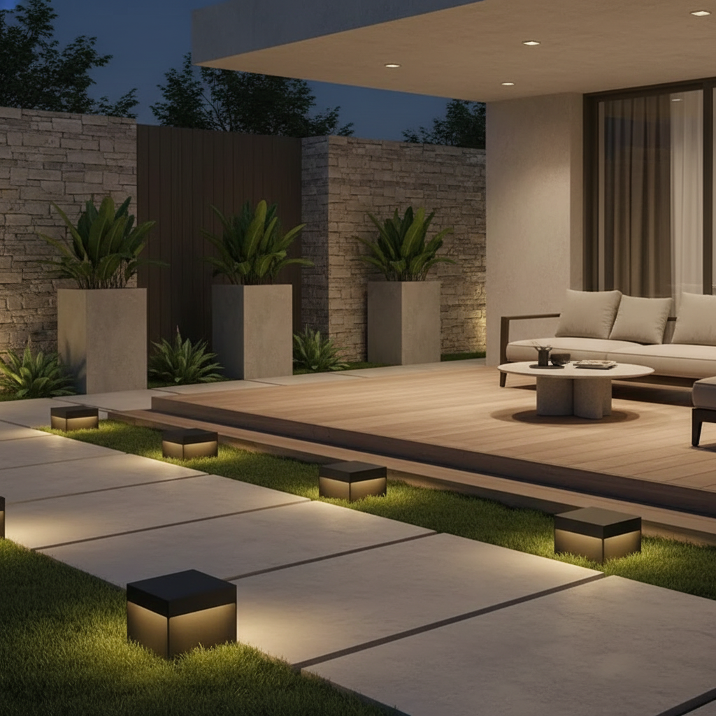 Modern Solar Pillar Light – Square Outdoor LED Garden Light with Waterproof Dual Power System