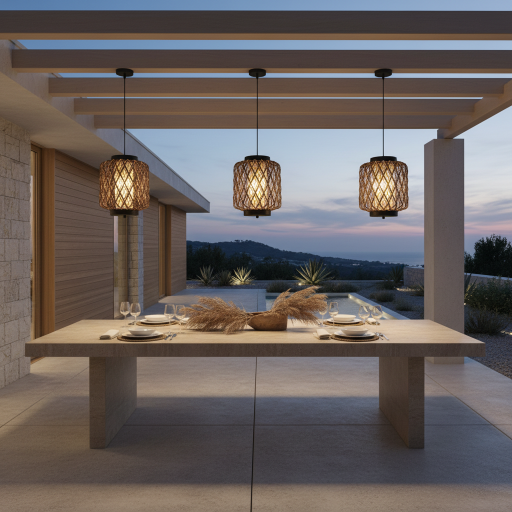 RattanGlow | Elegant Rustic Outdoor Pendant Light Fixture for Patios