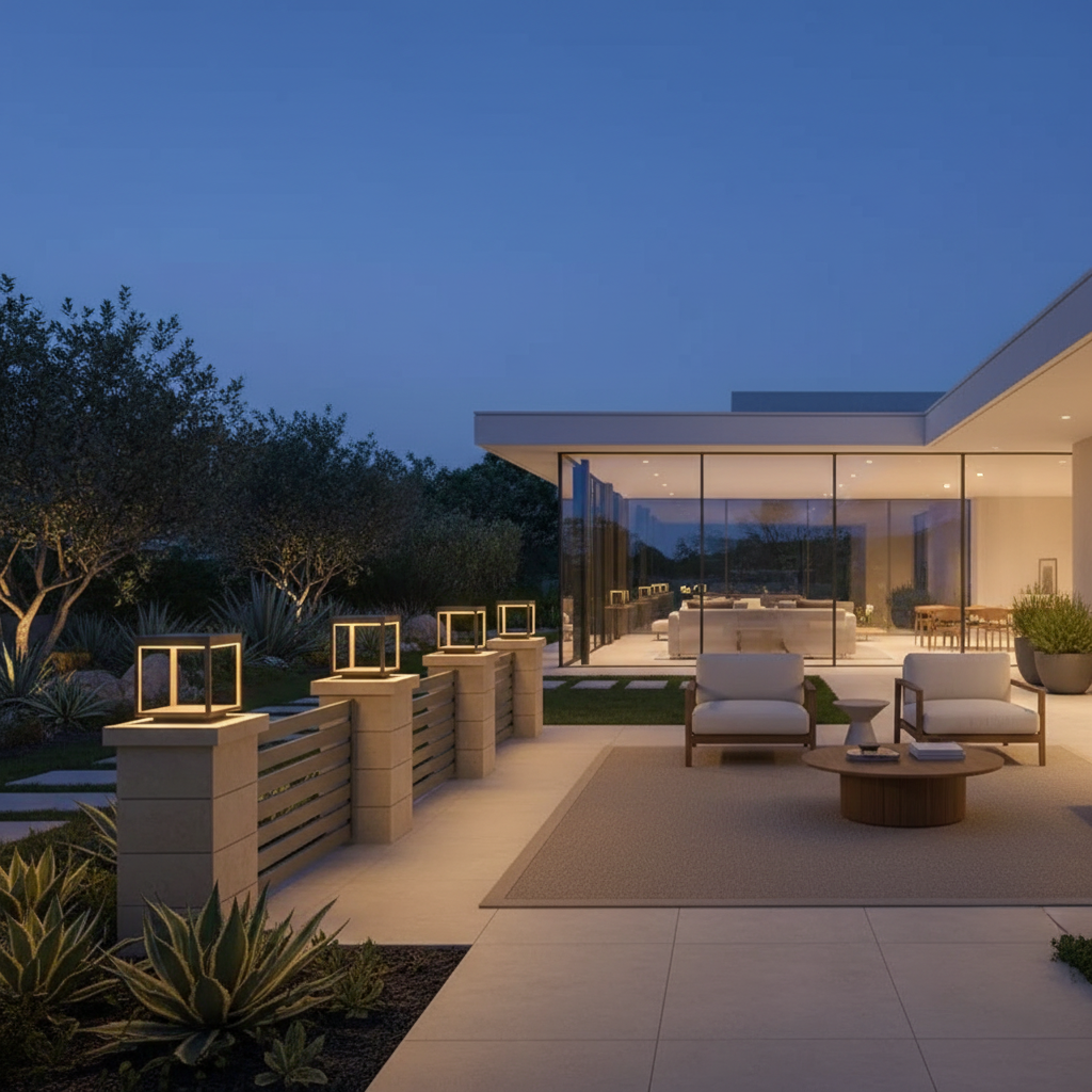Modern Concrete Solar Pillar Light | Outdoor Garden Landscape Lighting