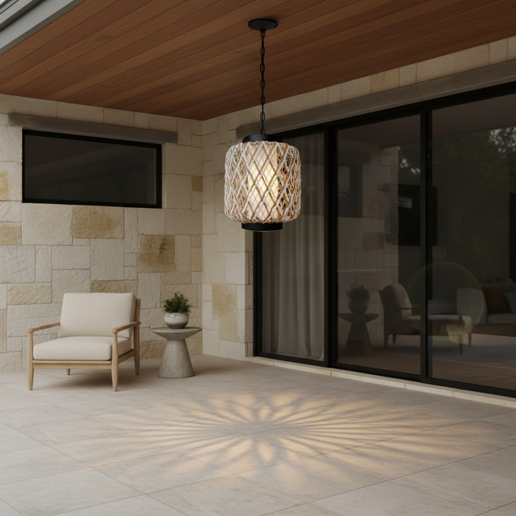 RattanGlow | Elegant Rustic Outdoor Pendant Light Fixture for Patios